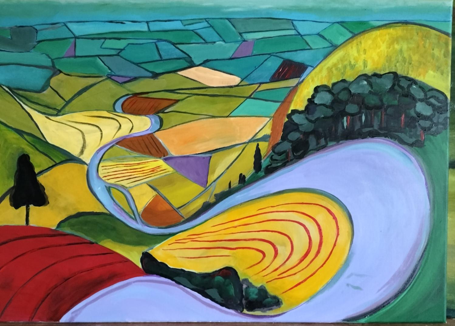 painting of path in landscape